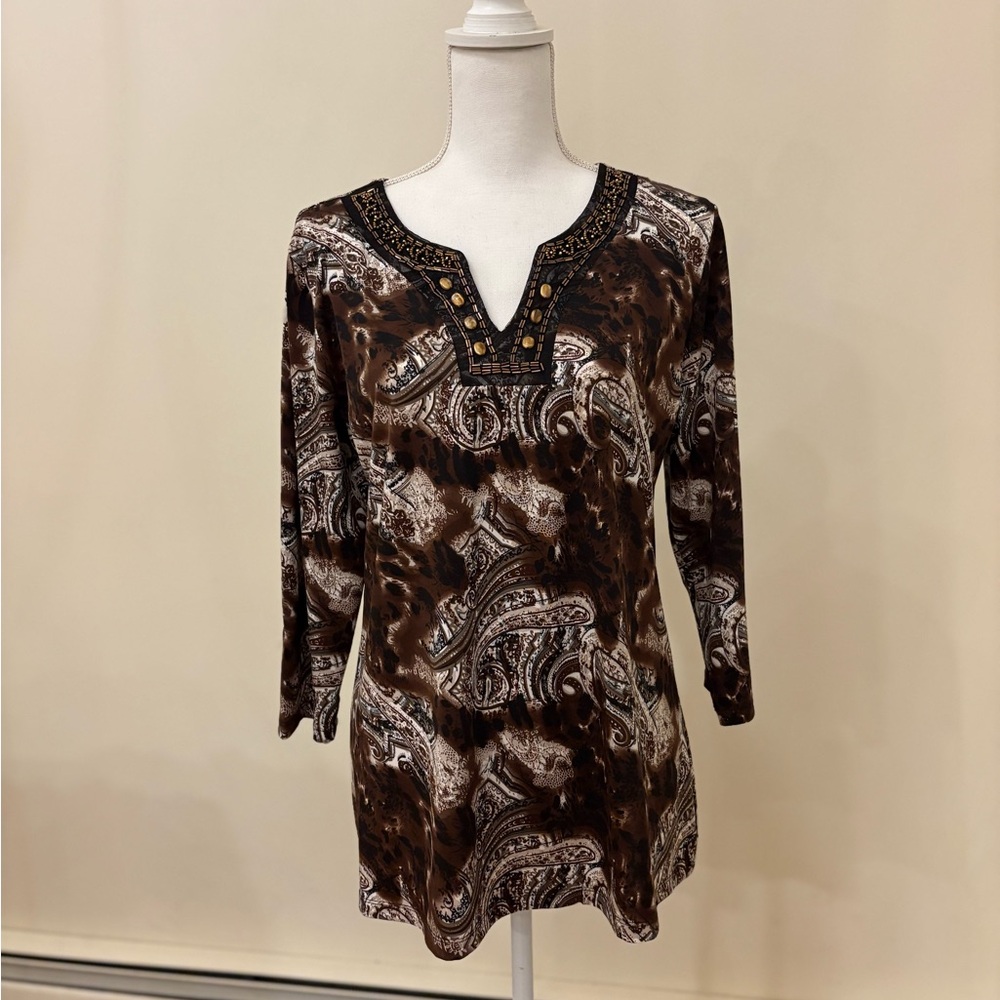 Susan Lawrence Brown and Black Paisley Tunic